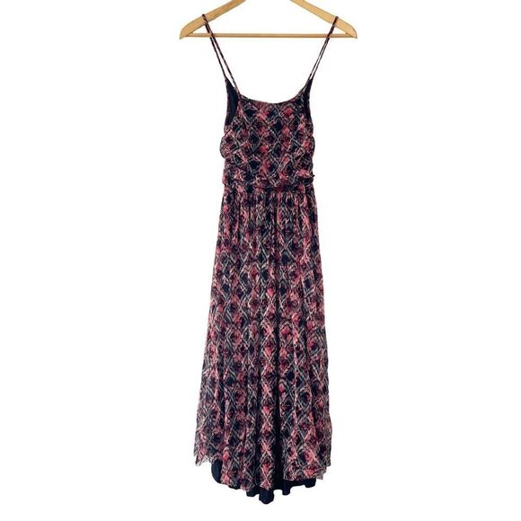 Free People Red Black Leaf Pattern Chiffon Spaghetti Strap Sun Dress - Picture 3 of 10